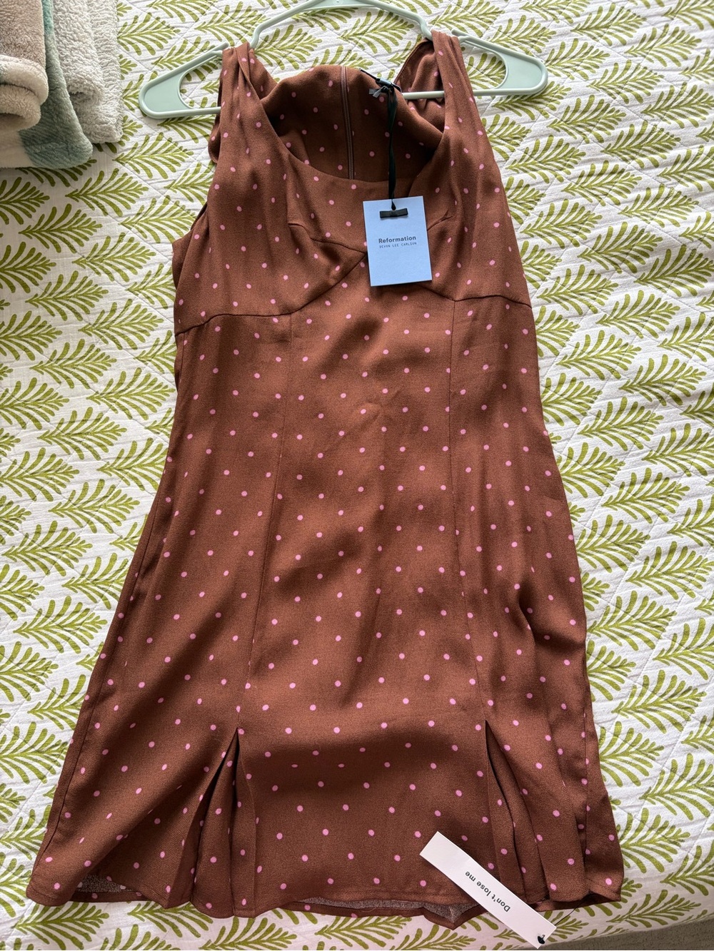 NWT Reformation x Devon Lee Carlson Brown Polka Dot Slip Dress